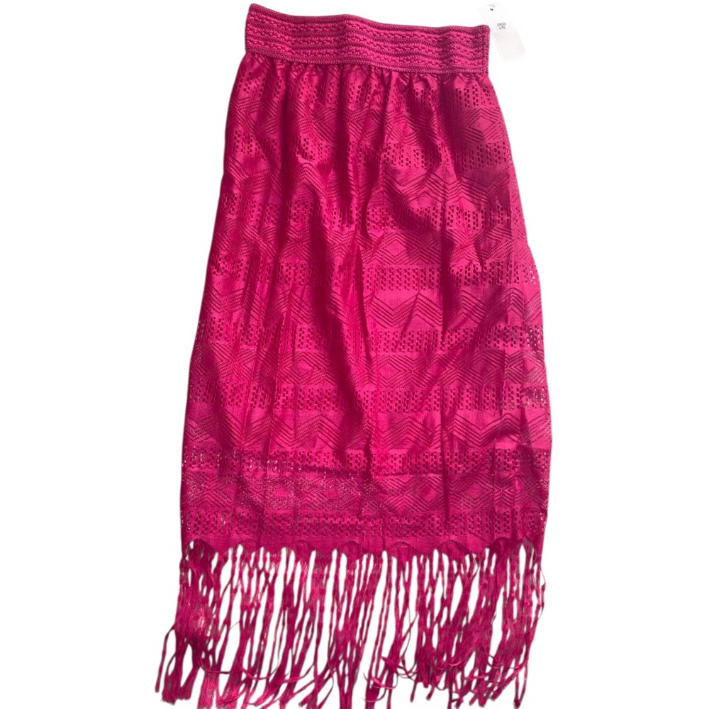 Elegant Pink Midi Skirt with Fringe
